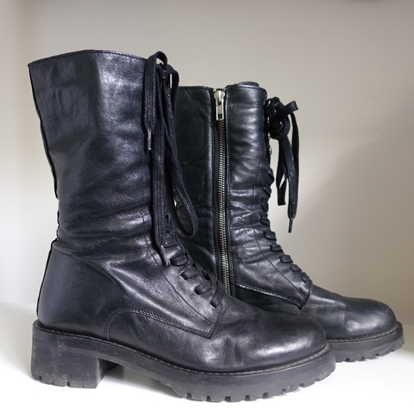 Leather Lace Up Zipper Lug Sole Boots - Picture 3 of 3